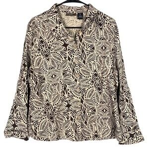Onque‎ Casuals Shirt Womens XL Linen Button Up Tropical Business Formal